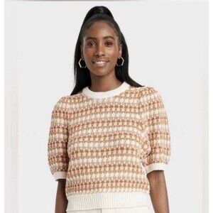 Universal Thread Cinnamon Cream Puff Sleeve Crew Neck Pullover Sweater S